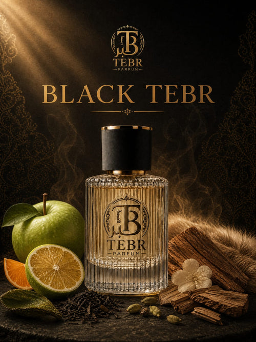 Black Tebr campaign card with bottle and raw ingredients
