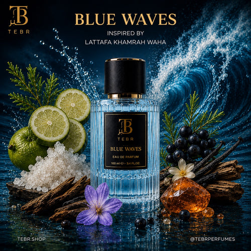 Blue Waves campaign card with bottle and raw ingredients