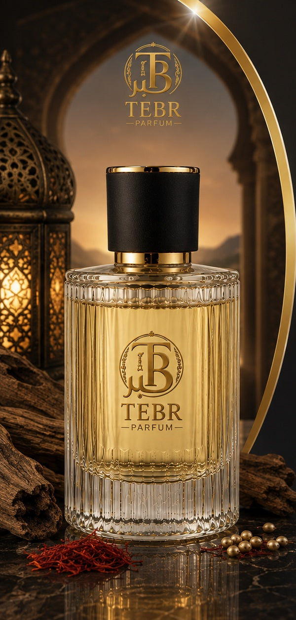 TEBR Oud Secret eau de parfum bottle against a lantern-lit arch