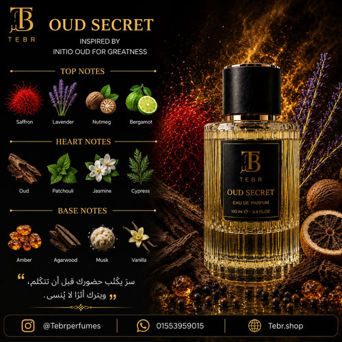 Oud Secret fragrance note pyramid — top, heart and base notes