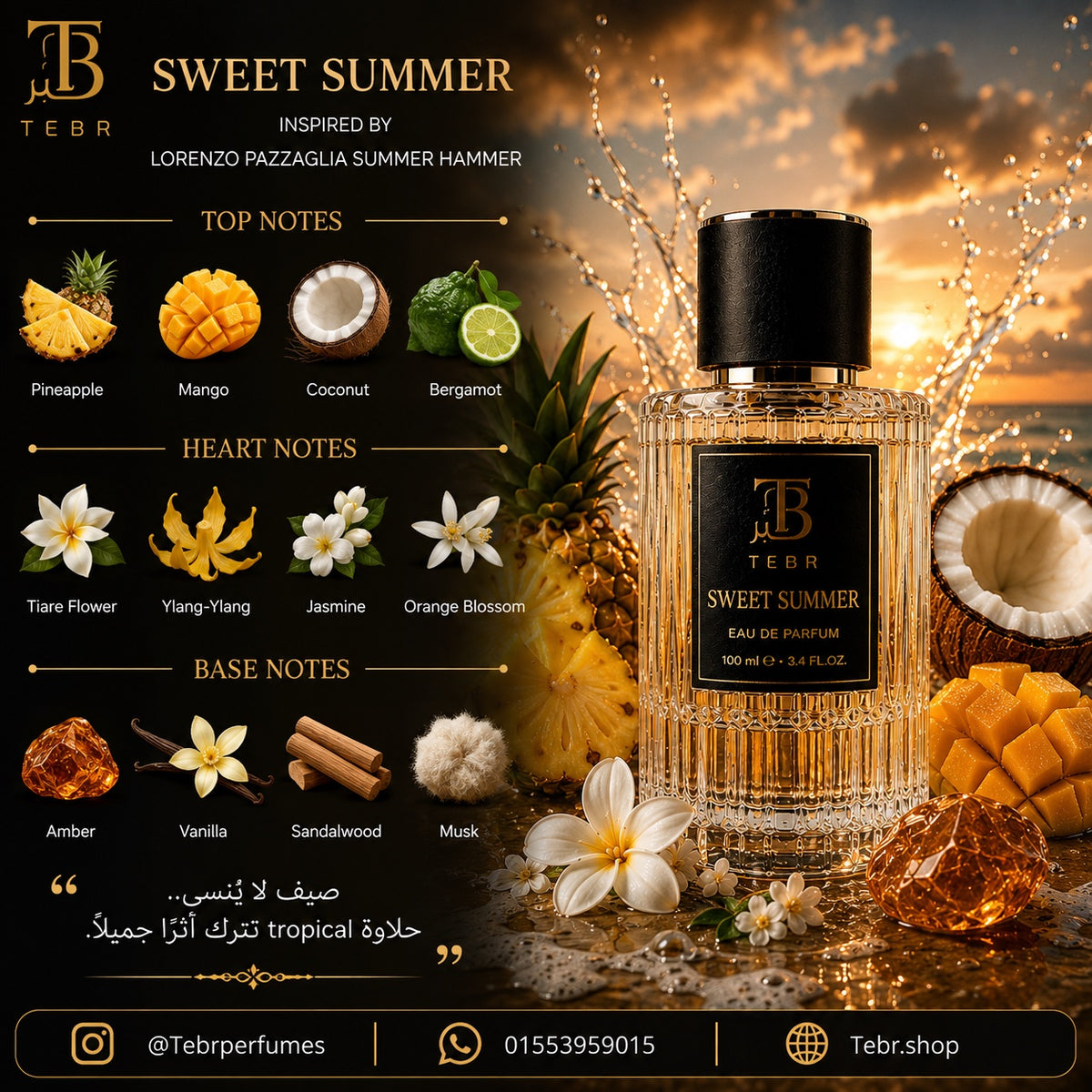 Sweet Summer fragrance note pyramid — top, heart and base notes