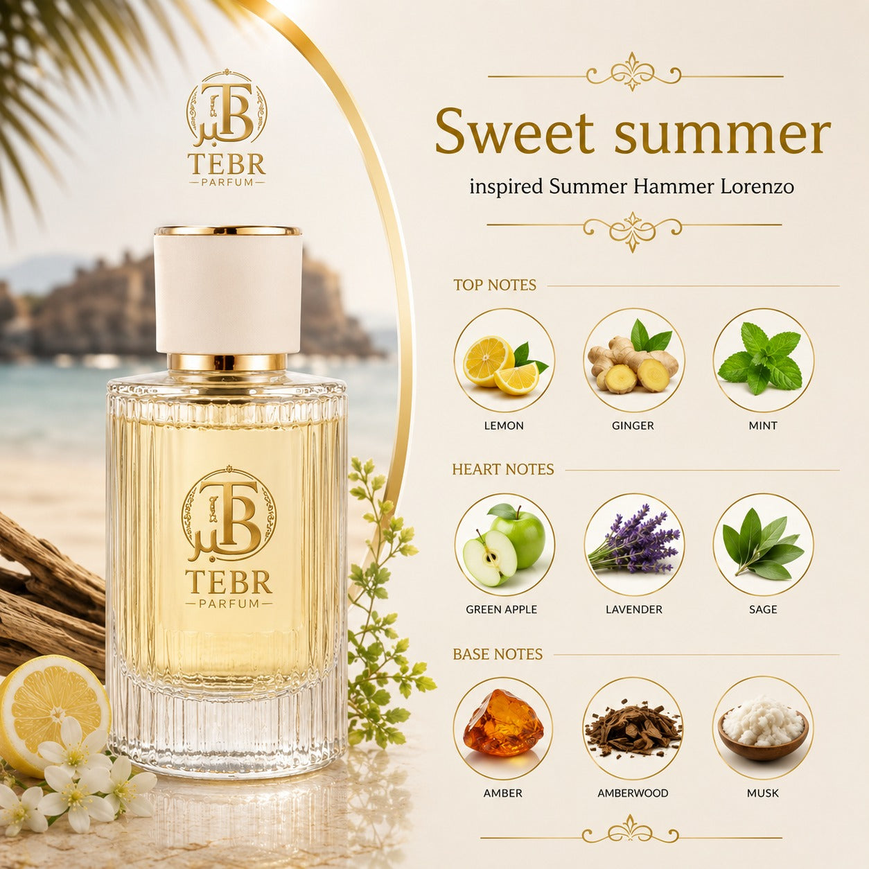 Sweet Summer fragrance note pyramid — top, heart and base notes